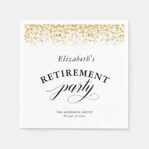 Retirement Party Gold Glitter Elegant Script Napkins