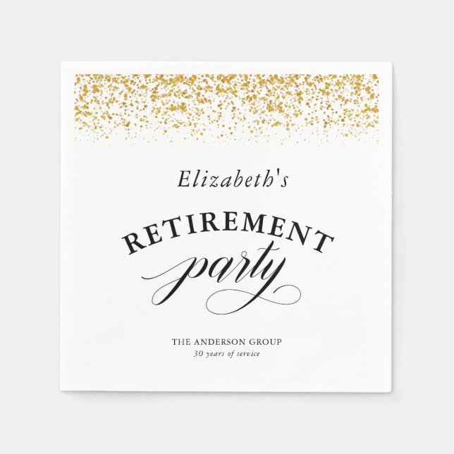 Retirement Party Gold Glitter Elegant Script Napkins (Front)