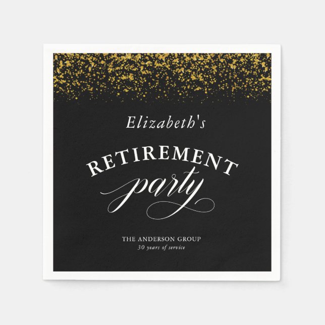 Retirement Party Gold Glitter Elegant Script Napkins (Front)