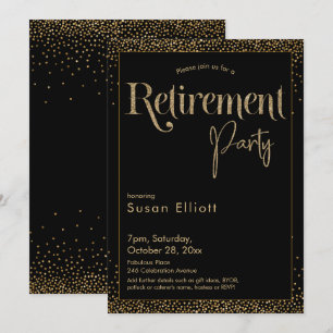 Retirement Party Gold Glitter on Black Invitation