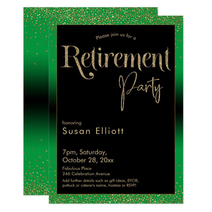 Retirement Party Gold Glitter on Bright Green Invitation | Zazzle.com