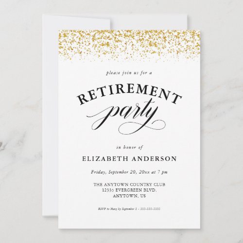 Retirement Party Gold Glitter Script Invitation