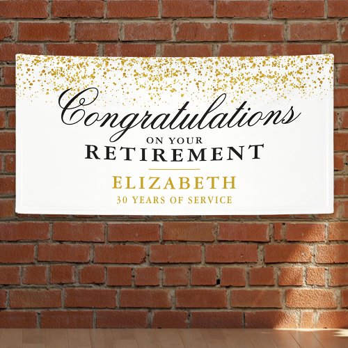 Retirement Party Gold Glitter White Banner