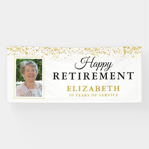 Retirement Party Gold Glitter White Photo Banner