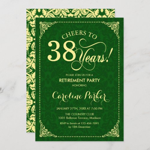 Retirement Party _ Gold Green Damask Invitation