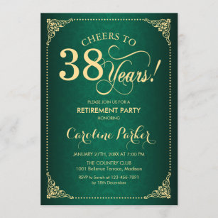 Retirement Party - Gold Green Damask Invitation