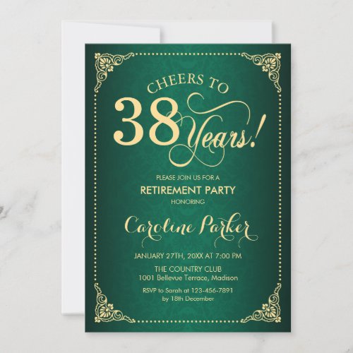 Retirement Party _ Gold Green Damask Invitation