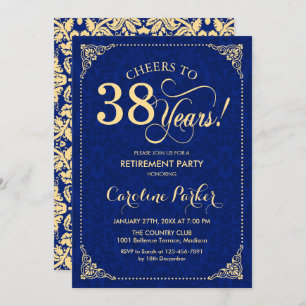 Retirement Party - Gold Navy Damask Invitation