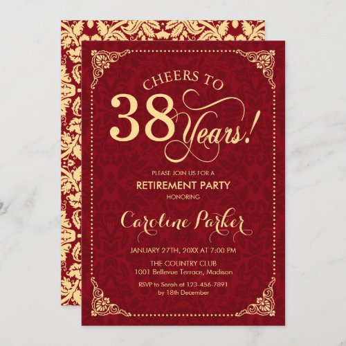 Retirement Party _ Gold Red Damask Invitation