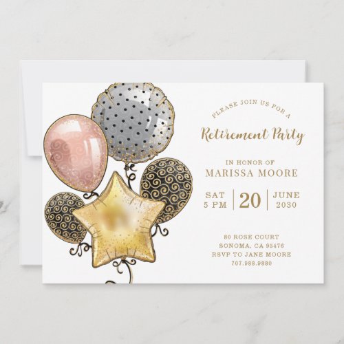 Retirement Party Gold Rose And Gold  Invitation