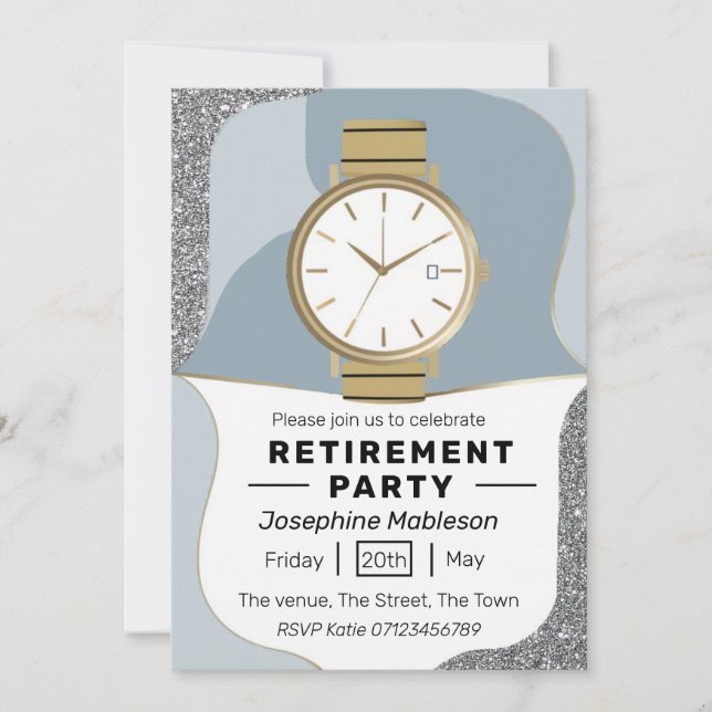Retirement party gold watch pension age retire invitation (Front)
