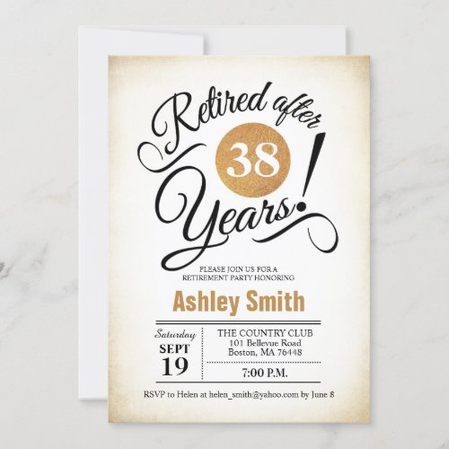 Retirement Party _ Gold White Retro Invitation