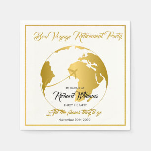 Retirement Party Golden Border Globe Bon Voyage Napkins