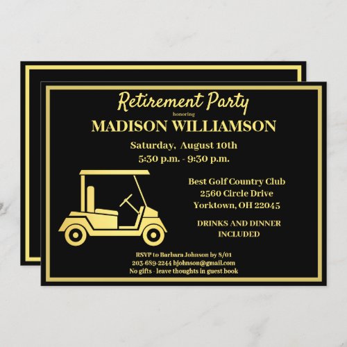 Retirement Party Golf Black Gold   Invitation