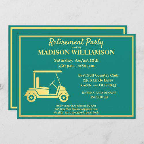 Retirement Party Golf Green  Gold     Invitation