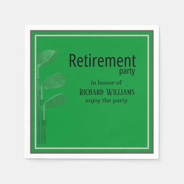 Retirement Party Golf Modern Corporate Green Black Napkins (Front)