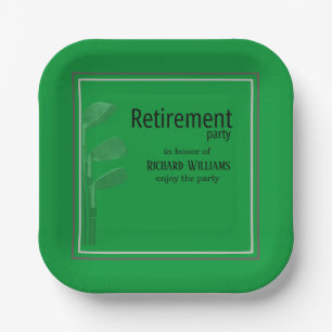 Retirement Party Golf Modern Corporate Green Black Paper Plates