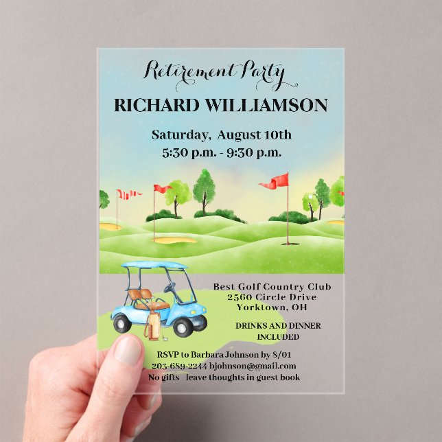 Retirement Party Golf Party Acrylic Invitation (Insitu (Handheld))