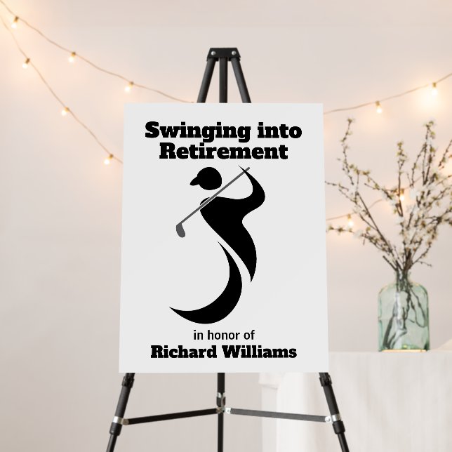 Retirement party golf player swinging modern style foam board (In Situ (Stand))