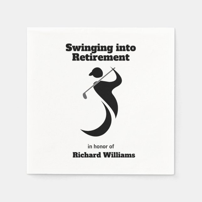 Retirement party golf player swinging modern style napkins (Front)