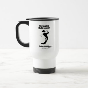 Retirement party golf player swinging modern style travel mug