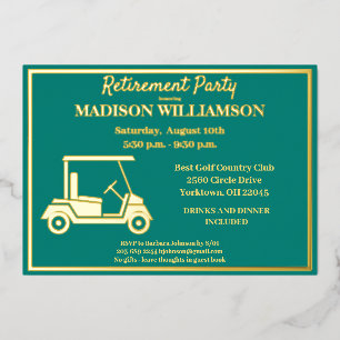Retirement Party Golf Real Gold Foil Invitation