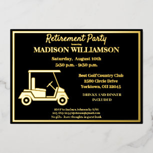 Retirement Party Golf Real Gold Foil Invitation