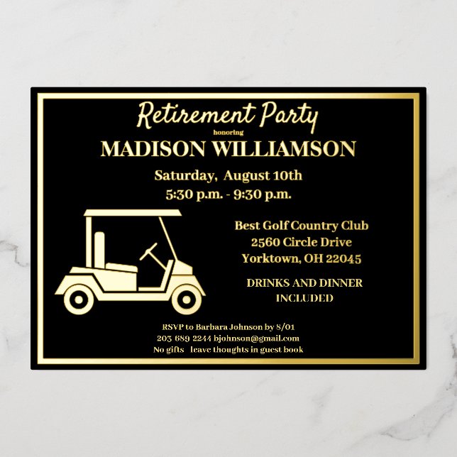 Retirement Party Golf Real Gold   Foil Invitation (Front)