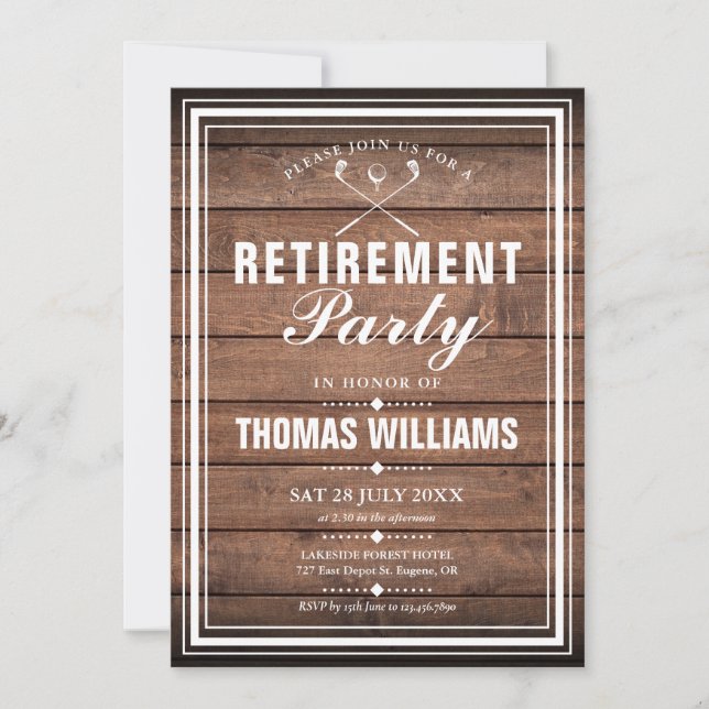 Retirement Party Golf Rustic Wood Panels Invitation (Front)