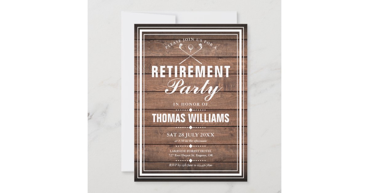 Retirement Party Golf Rustic Wood Panels Invitation | Zazzle