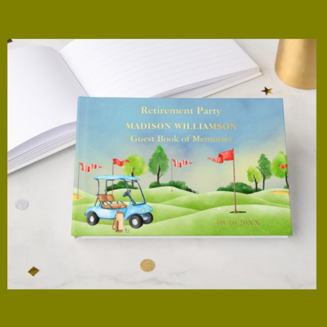 Retirement Party Golf Theme Real Gold Foil  Foil Guest Book (Creator Uploaded)