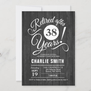 Retirement Party - Gray Rustic Wood White Invitation