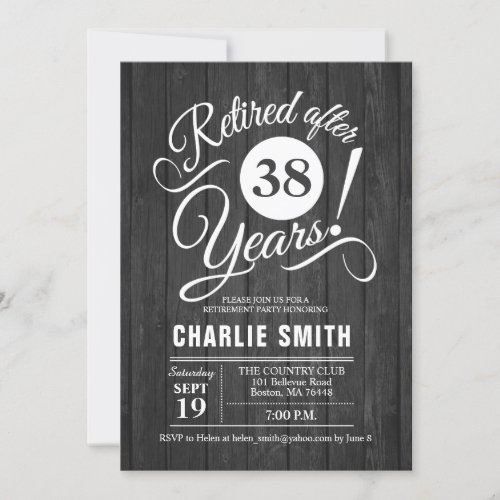 Retirement Party _ Gray Rustic Wood White Invitation