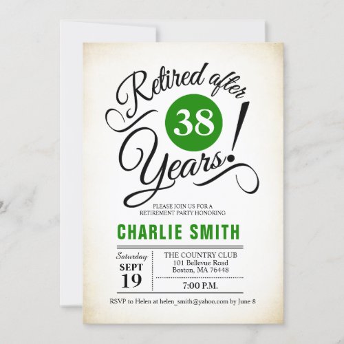 Retirement Party _ Green Black White Invitation