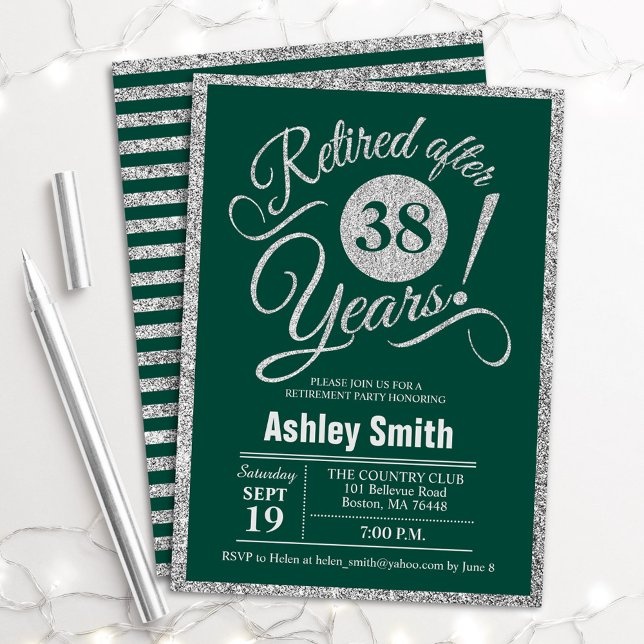 Retirement Party - Green Silver Invitation (Creator Uploaded)