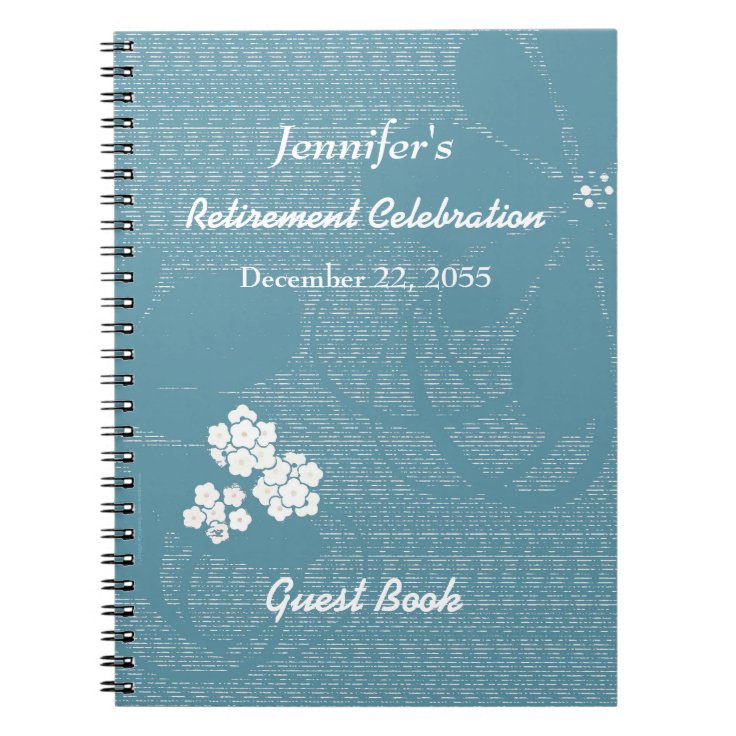 Retirement Party Guest Book Blue, White Floral | Zazzle