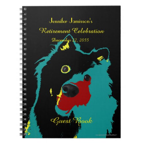 Retirement Party Guest Book Name Teal Dog Spiral Notebook