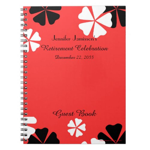 Retirement Party Guest Book Red Floral Spiral Notebook