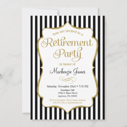 Retirement Party Invitation Black Gold Elegant
