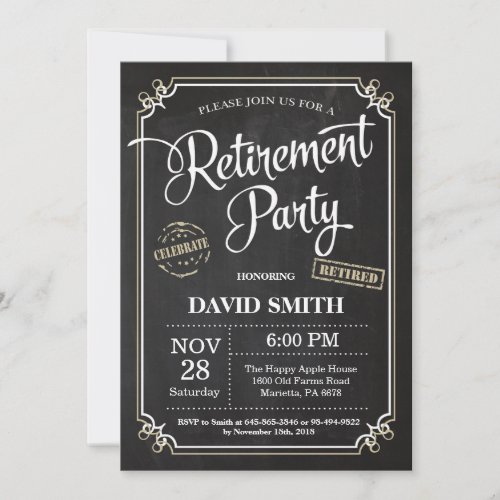 Retirement Party Invitation Card Chalkboard