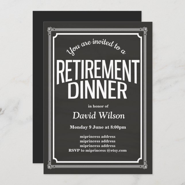 Retirement Party invitation, chalkboard background Invitation (Front/Back)