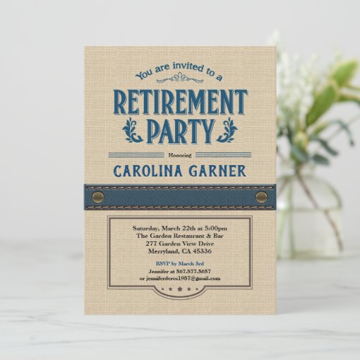 Retirement party invitation. Classy burlap linen Invitation | Zazzle