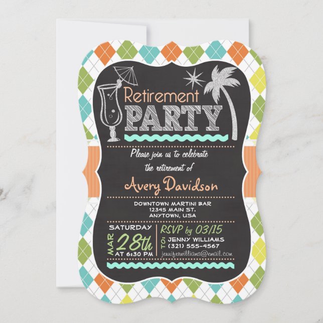 Retirement Party Invitation; Colorful Retro Argyle Invitation (Front)