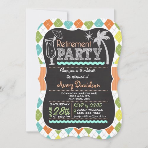 Retirement Party Invitation Colorful Retro Argyle Invitation