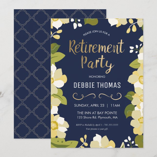 Retirement Party Invitation, Customize w/ Gold Invitation (Front/Back)