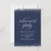 Retirement Party Invitation - Elegant Silver, Navy