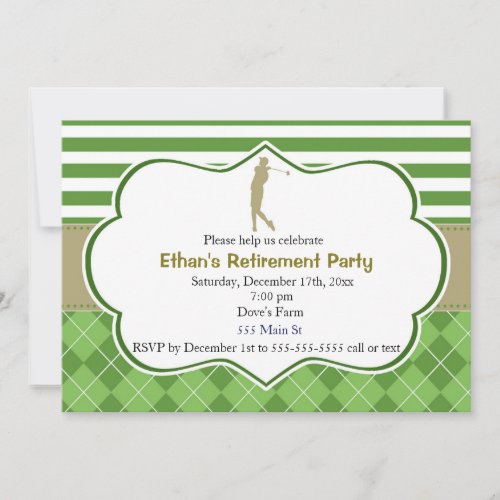 Retirement party invitation golf green gold