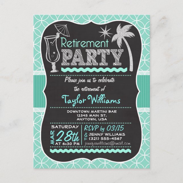 Retirement Party Invitation on Aqua Pattern (Front)