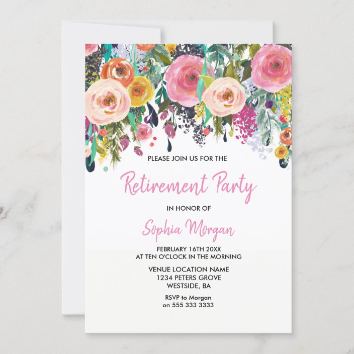 Retirement Party Invitation Pink Floral Sublime | Zazzle