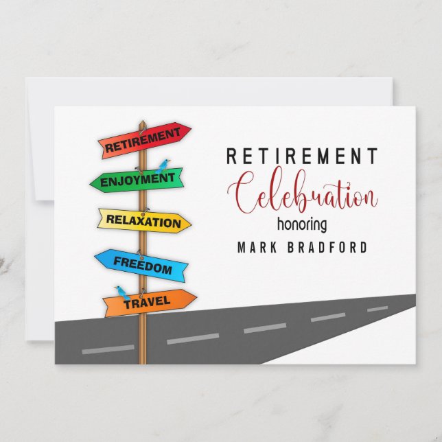 Retirement Party Invitation Road Signs WHITE Name  (Front)